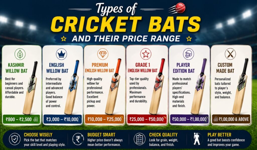 Types of Cricket Bats and Their Price Range